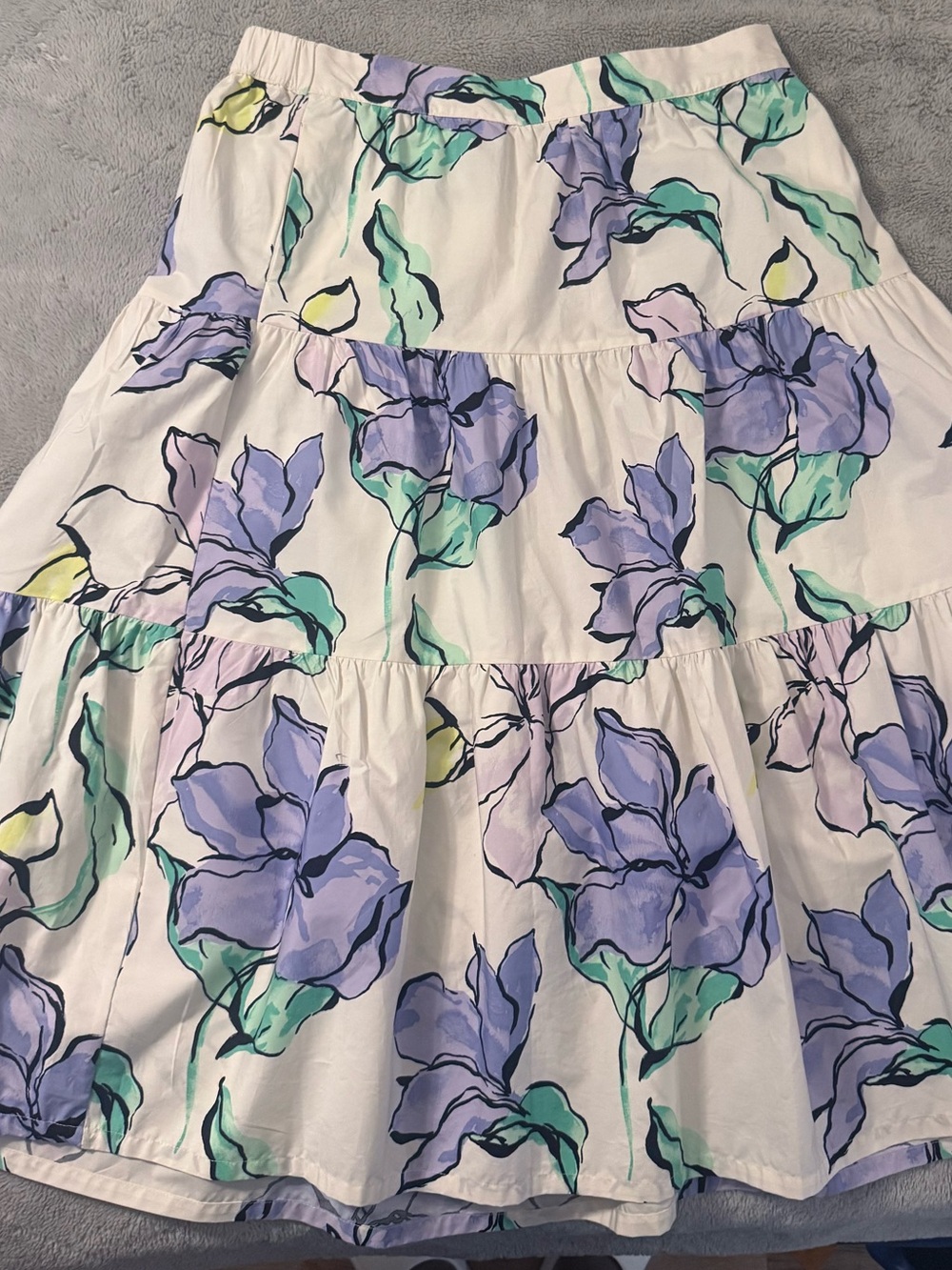 A New Day Women's XL Floral Tiered Skirt | Purple Watercolor Botanical Pull-On